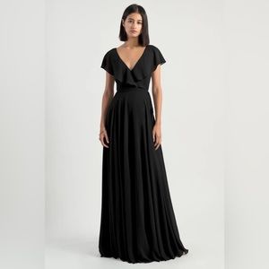 Jenny Yoo Black Wrap Floor Length Bridesmaid Dress